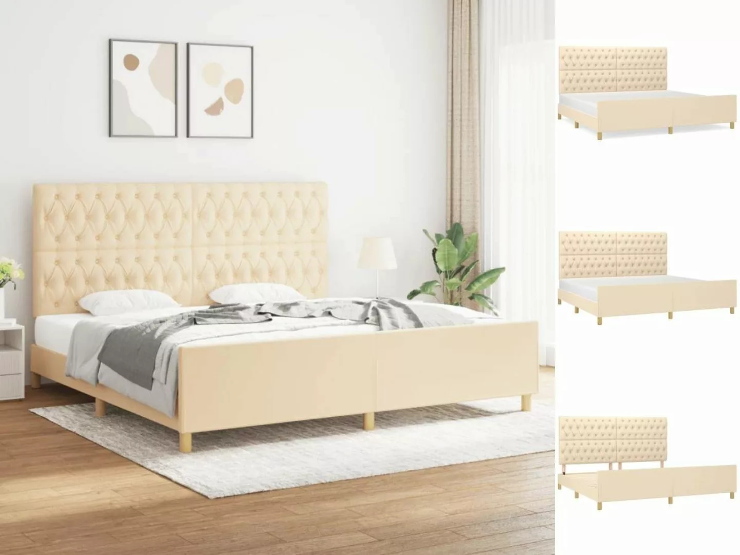 vidaXL Bettgestell Bettrahmen mit Kopfteil Creme 200x200 cm Stoff Bett Bett günstig online kaufen