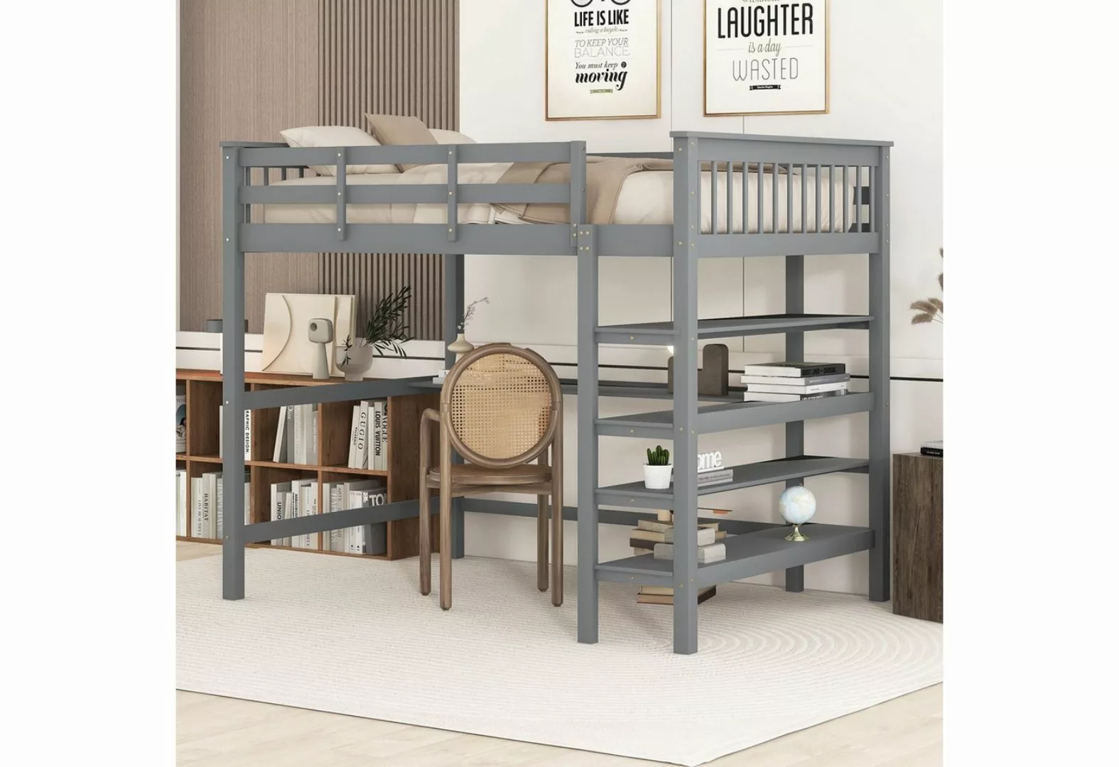 WISHDOR Kinderbett Jugendbett Hausbett Unterbettschreibtisch (140 x 200 cm günstig online kaufen