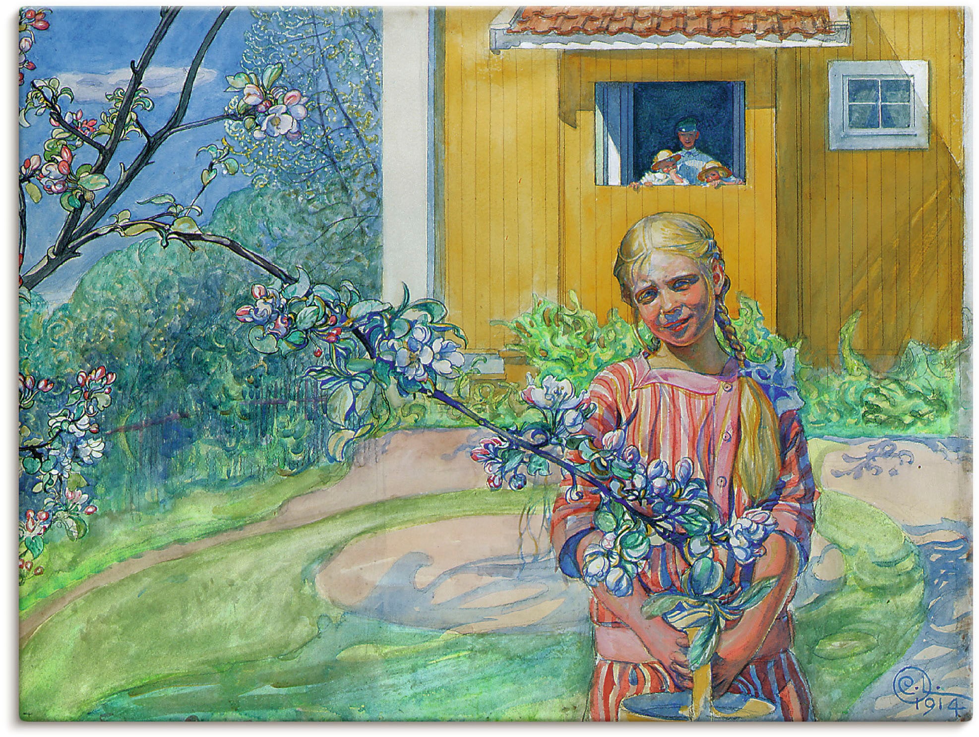 Artland Leinwandbild "Mädchen mit einem blühenden Apfelzweig", Kind, (1 St. günstig online kaufen