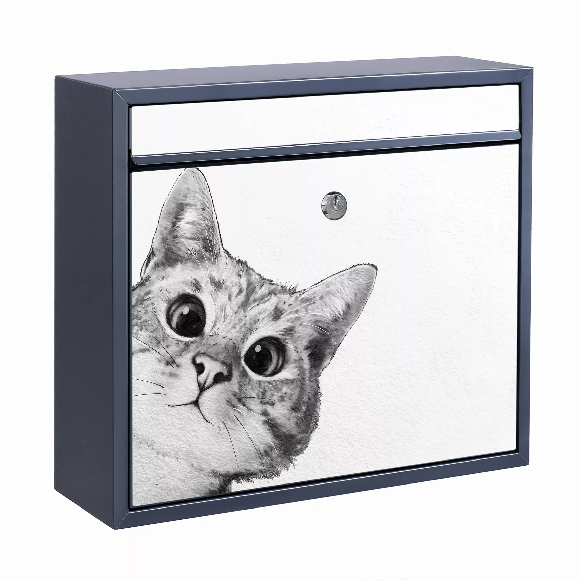 Briefkasten mit eigenem Text Illustration Katze Zeichnung Schwarz Weiß günstig online kaufen