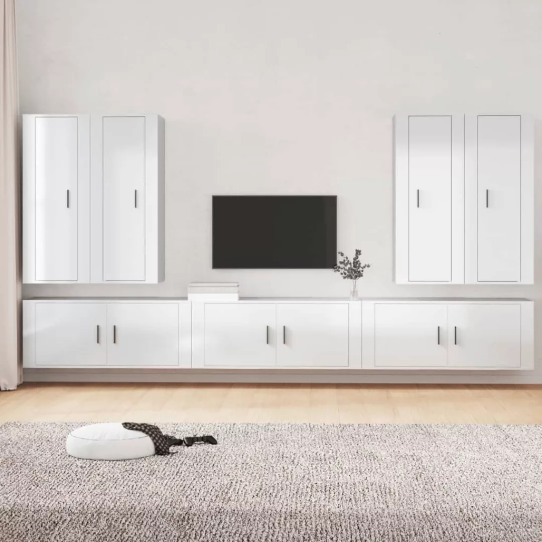 Vidaxl 7-tlg. Tv-schrank-set Hochglanz-weiß Holzwerkstoff günstig online kaufen