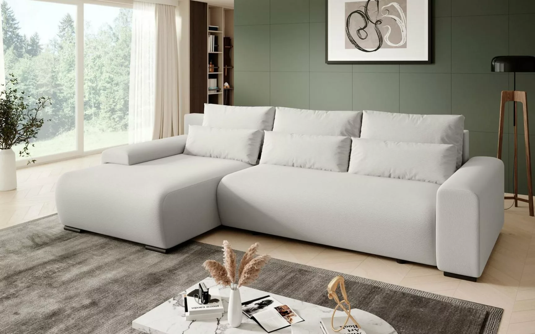 Beautysofa Ecksofa Benny Boucle, inkl. Schlaffunktion, Bettkasten, Wellenfe günstig online kaufen