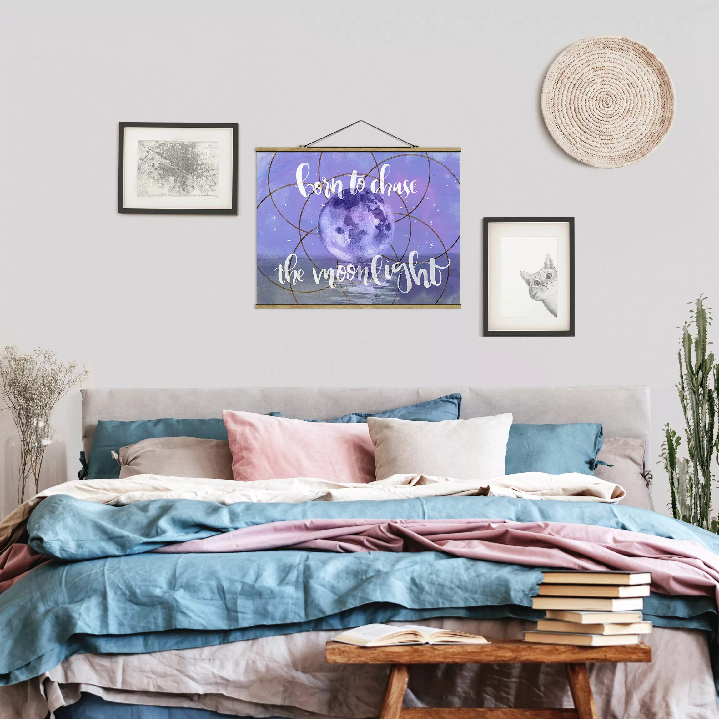 Stoffbild Spruch mit Posterleisten - Querformat Mond-Kind - Moonlight günstig online kaufen