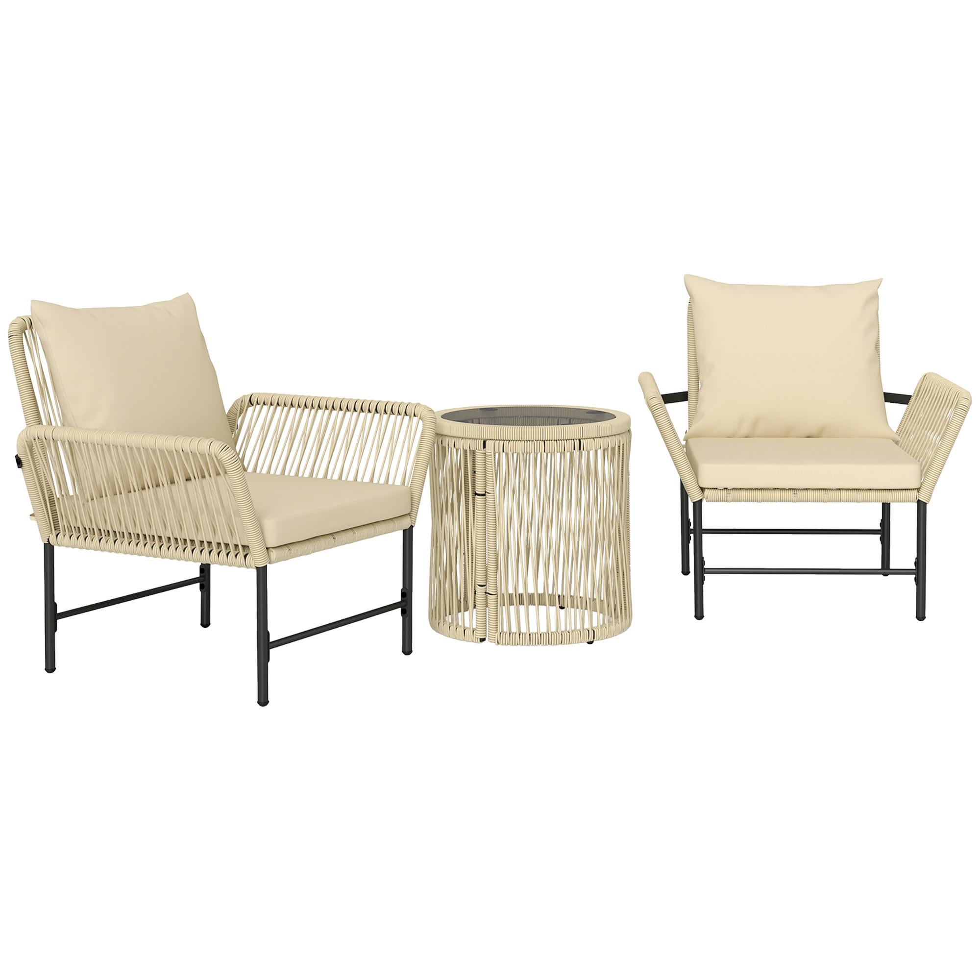 Outsunny Polyrattan Gartenmöbel Set, Outdoor Lounge Balkonmöbel für 2 Perso günstig online kaufen