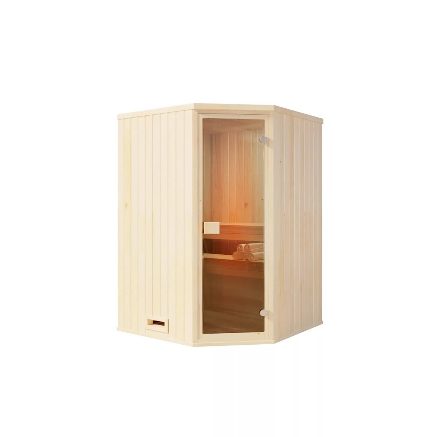 Finntherm Sauna Corner Natur 175 cm x 144 cm Wandstärke 40 mm günstig online kaufen