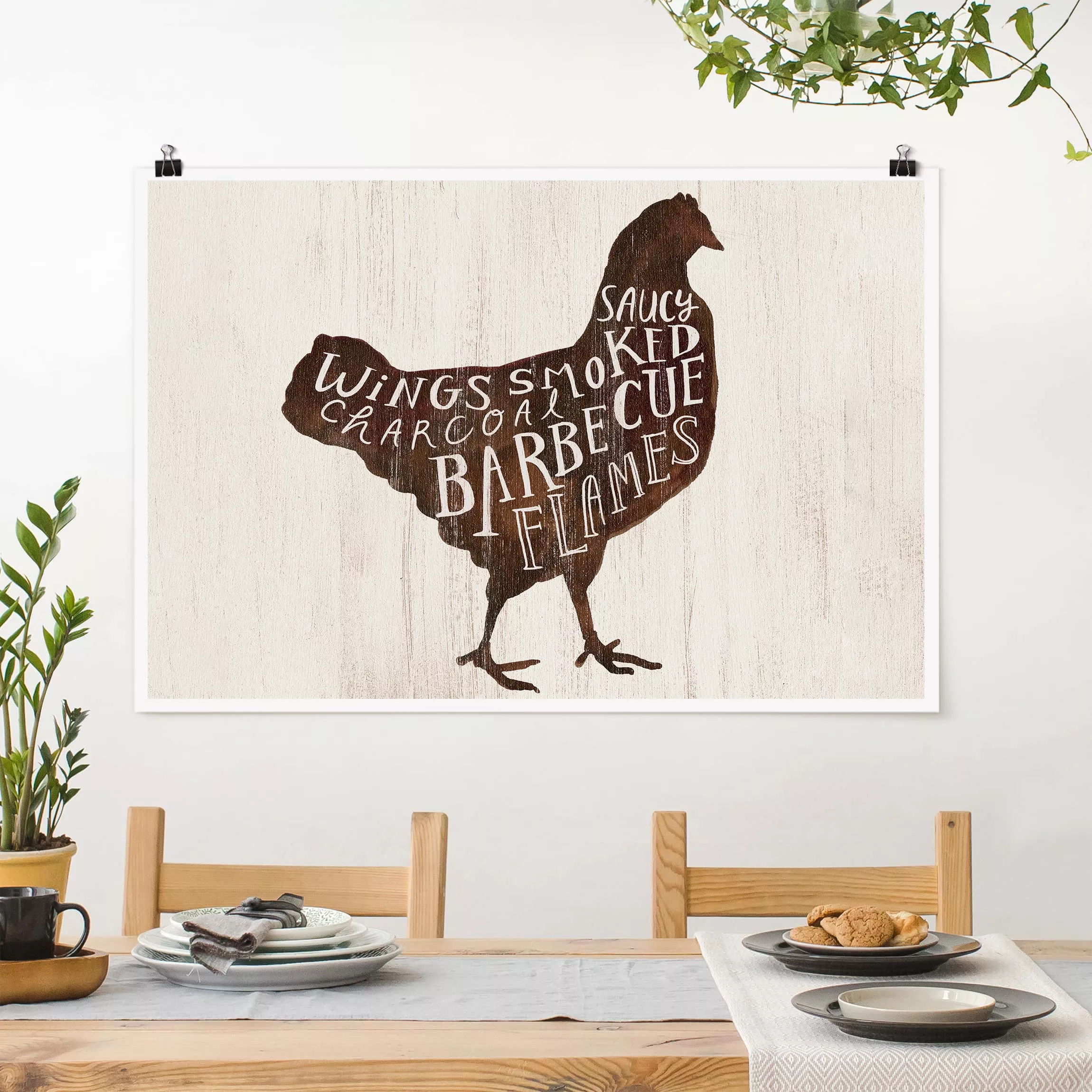 Poster Küche - Querformat Bauernhof BBQ - Huhn günstig online kaufen