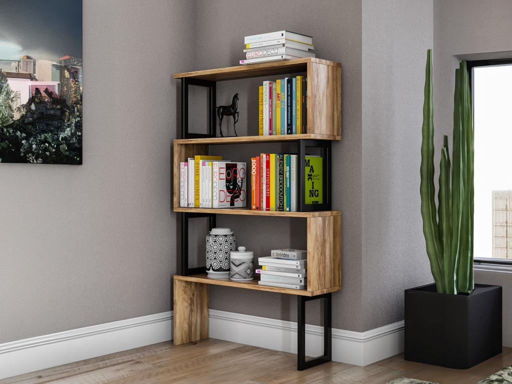Bücherregal mit 3 Regalen - Metall - Holzfarben hell & Schwarz - ROVENI günstig online kaufen