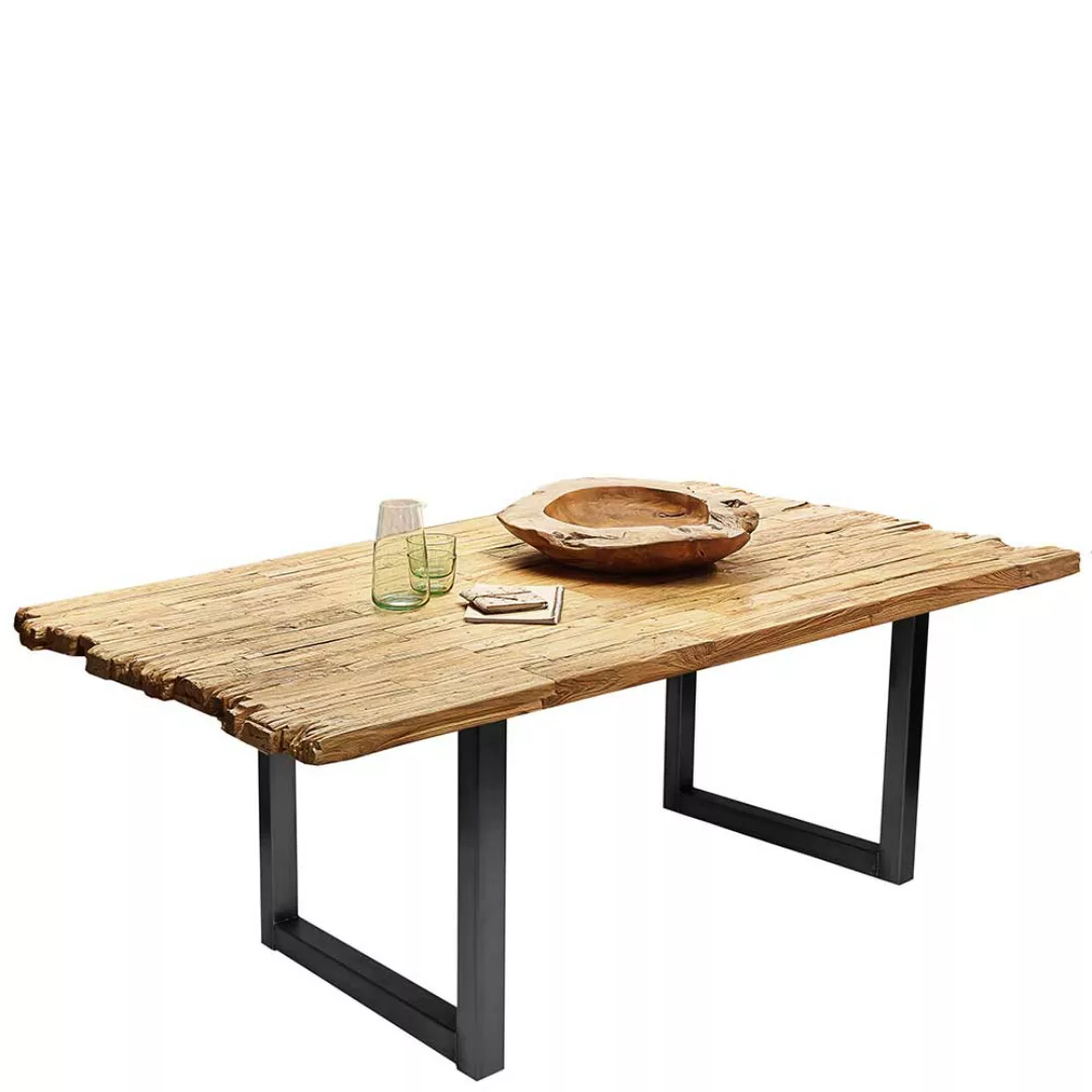 Design Esszimmertisch aus Teak Recyclingholz und Stahl 100 cm tief günstig online kaufen