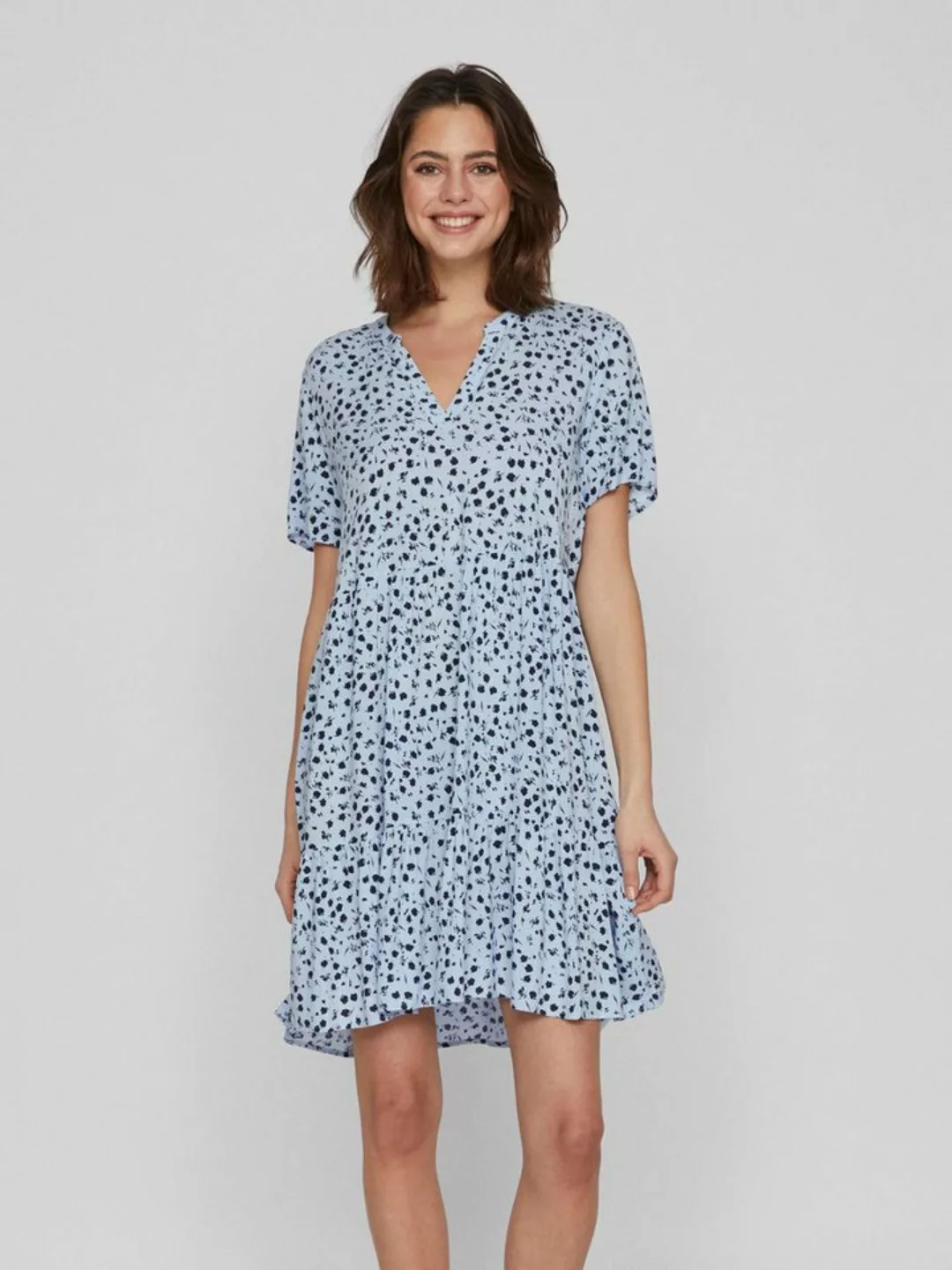 Vila Shirtkleid Lockeres Sommer Dress Stufen-Look Volant Kleid mit V-Neck ( günstig online kaufen