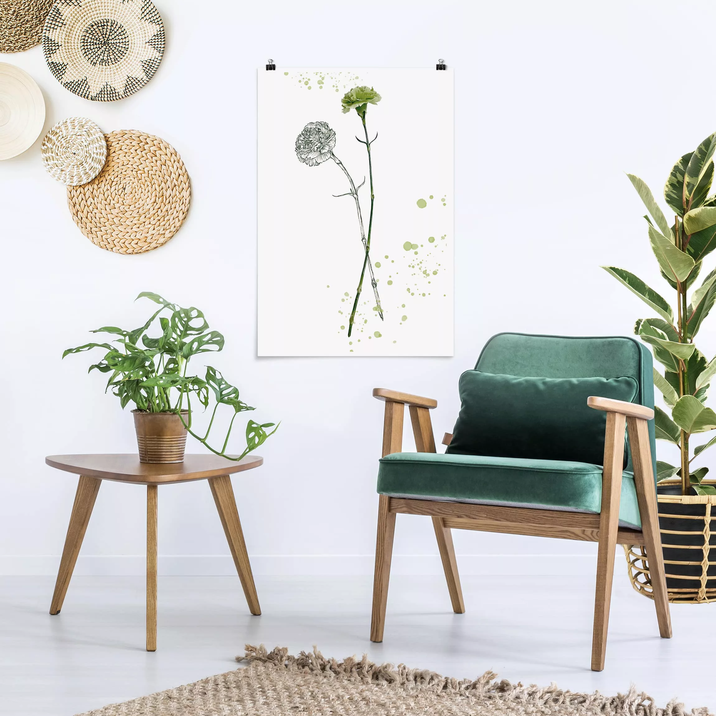 Poster - Hochformat Botanisches Aquarell - Nelke günstig online kaufen