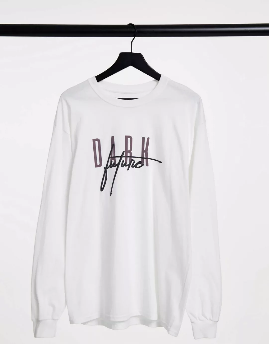 ASOS – Dark Future – Langärmliges Shirt in Weiß mit Logo auf Vorder- und Rü günstig online kaufen