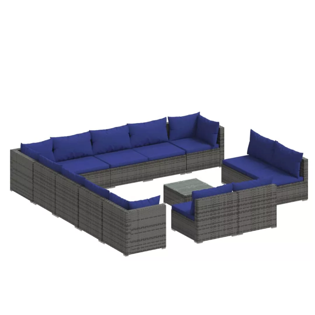 Vidaxl 14-tlg. Garten-lounge-set Mit Kissen Grau Poly Rattan günstig online kaufen