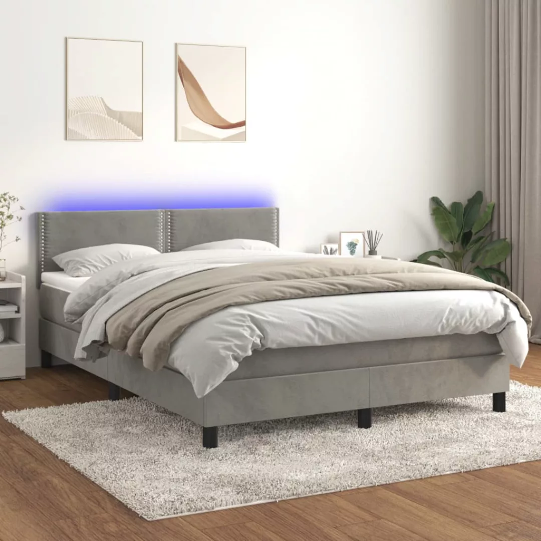 vidaXL Bettgestell Boxspringbett mit Matratze LED Hellgrau 140x200 cm Samt günstig online kaufen