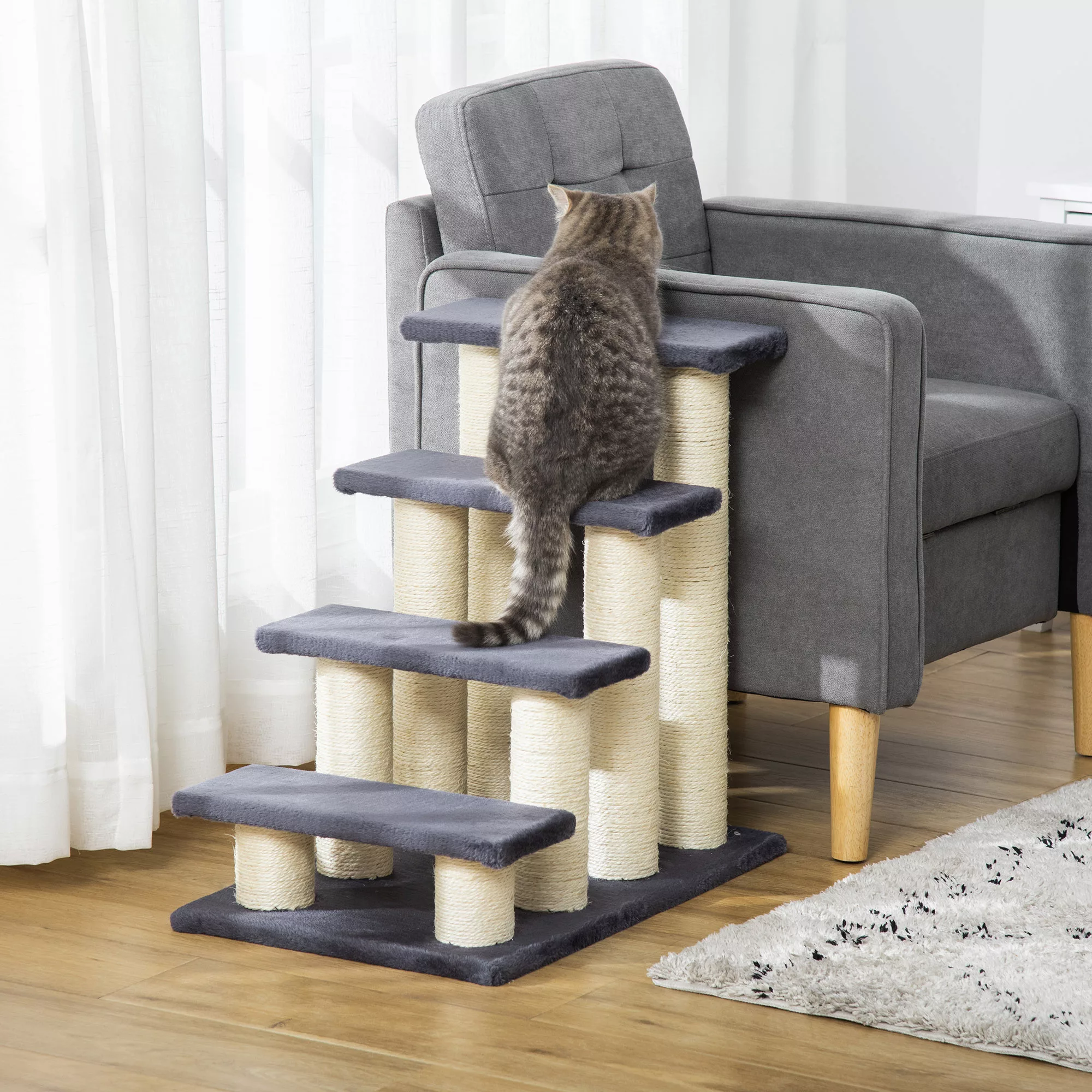 PawHut Katzentreppe mit 4 Stufen grau günstig online kaufen