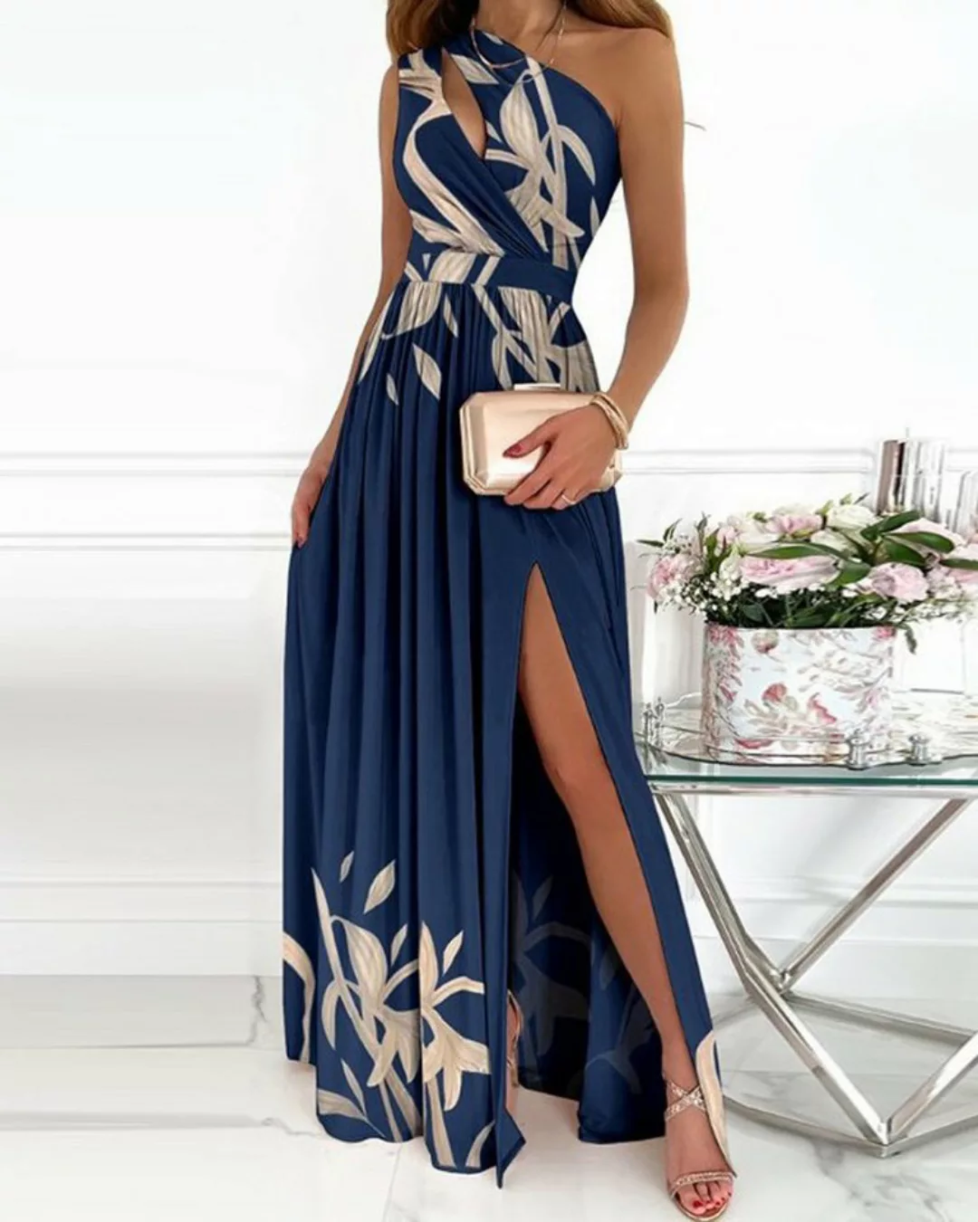 FIDDY Abendkleid Schulterfreies Abendkleid mit hohem Schlitz und langem Roc günstig online kaufen