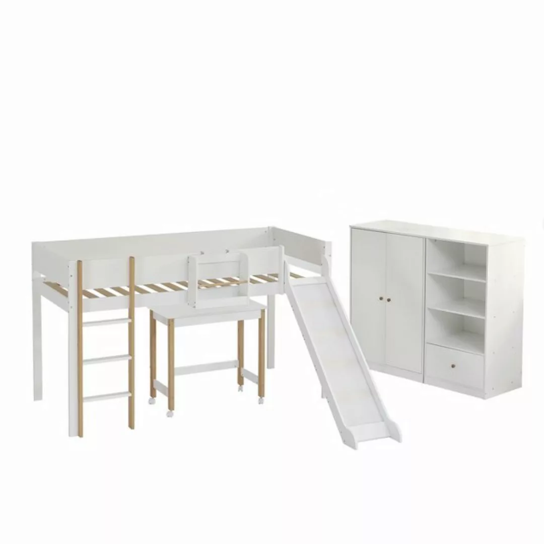 MODFU Kinderbett Hochbett Etagenbett Holzbett (Komplettschlafzimmer Set, 3- günstig online kaufen