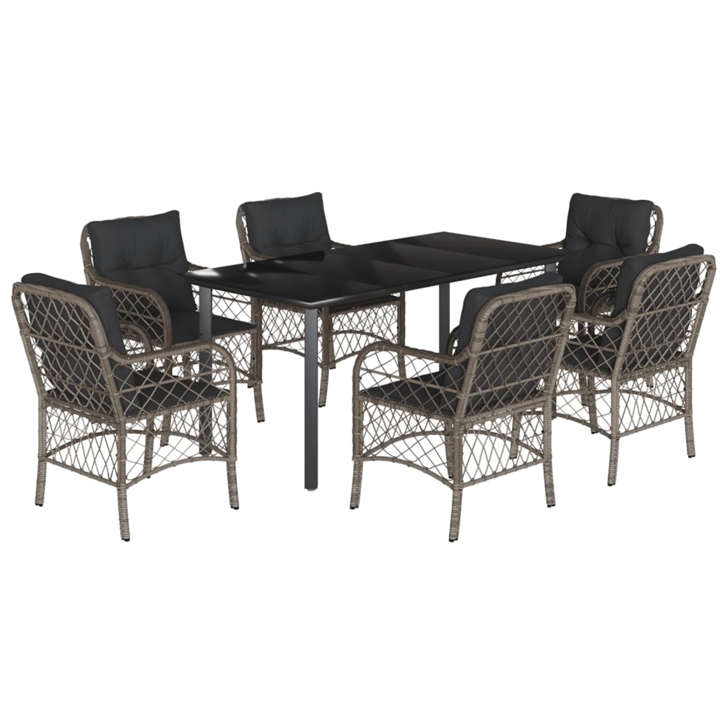 vidaXL 7-Tlg Garten-Essgruppe mit Kissen Grau Poly Rattan 3212135 günstig online kaufen