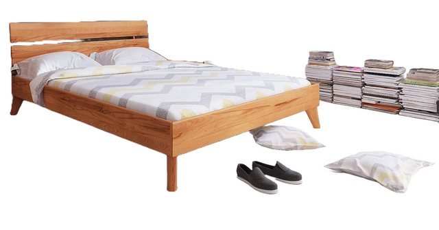 Natur24 Bett Bett Gerg 2 Sonderlänge 200x190 Kernbuche Holzkopfteil und Hol günstig online kaufen