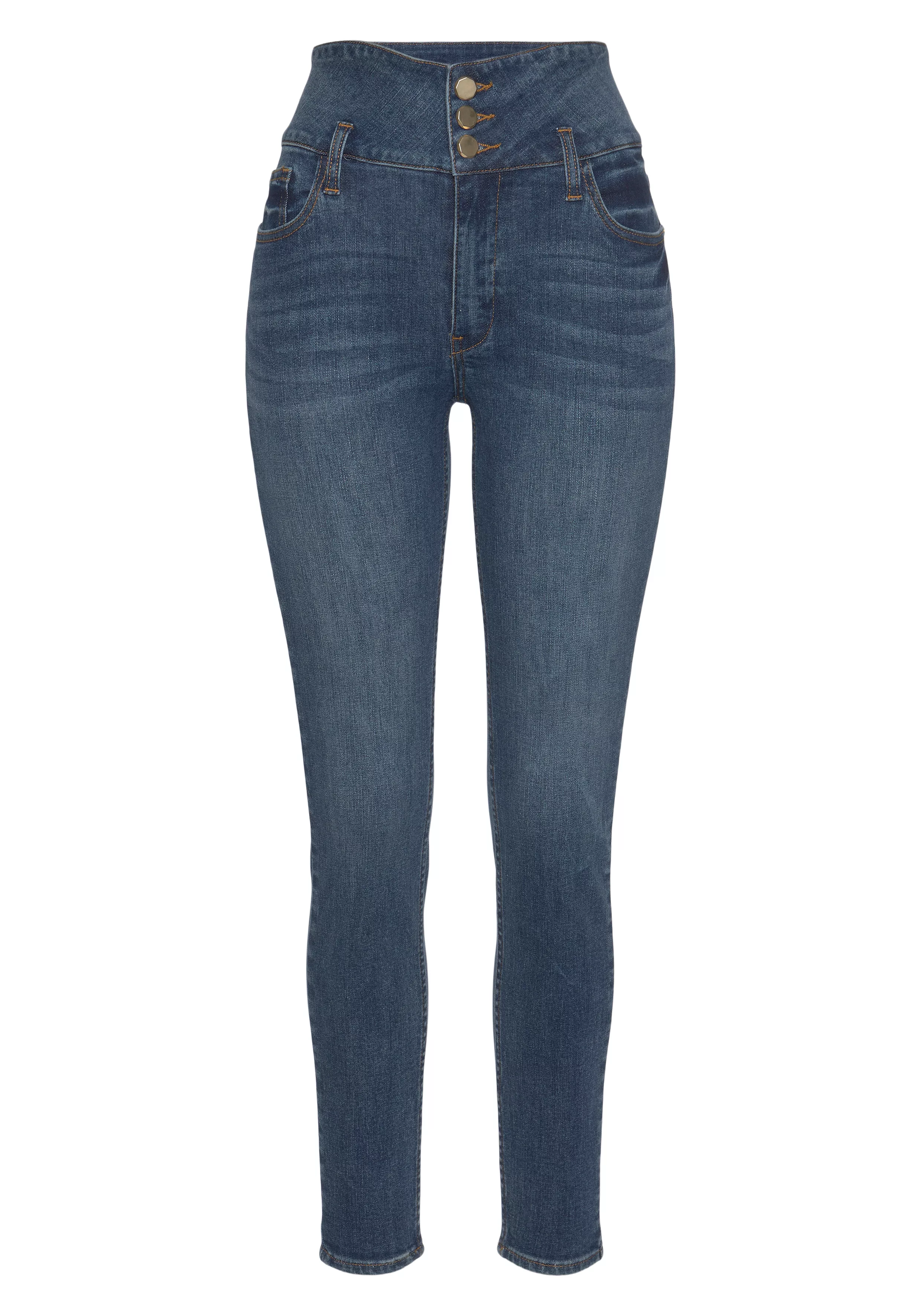 LASCANA High-waist-Jeans mit goldfarbenen Knöpfen, schmale Form, Stretch-An günstig online kaufen