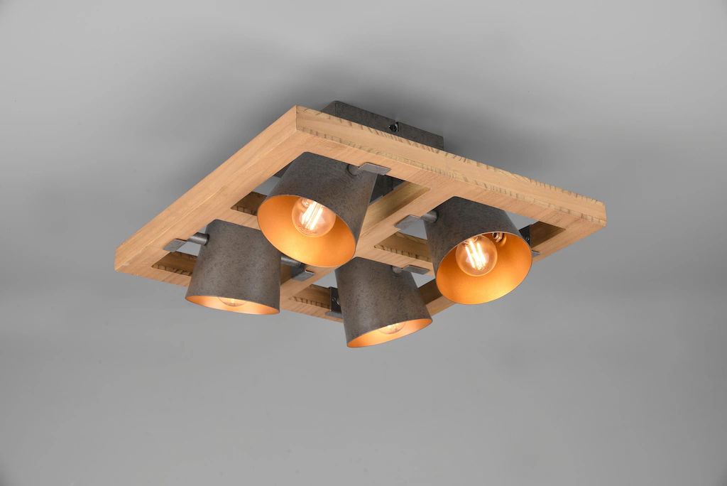 TRIO Leuchten Deckenleuchte »Bell«, mit Schirmen in Glocken-Optik, Holz-Nic günstig online kaufen