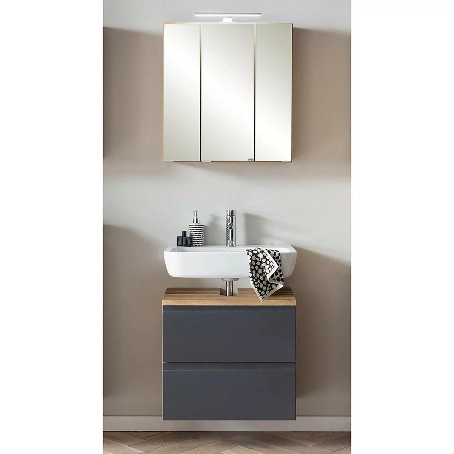 Badezimmer Set, stehend/hängend, in Wotan Eiche Nb. mit matt grau, VASTO-03 günstig online kaufen
