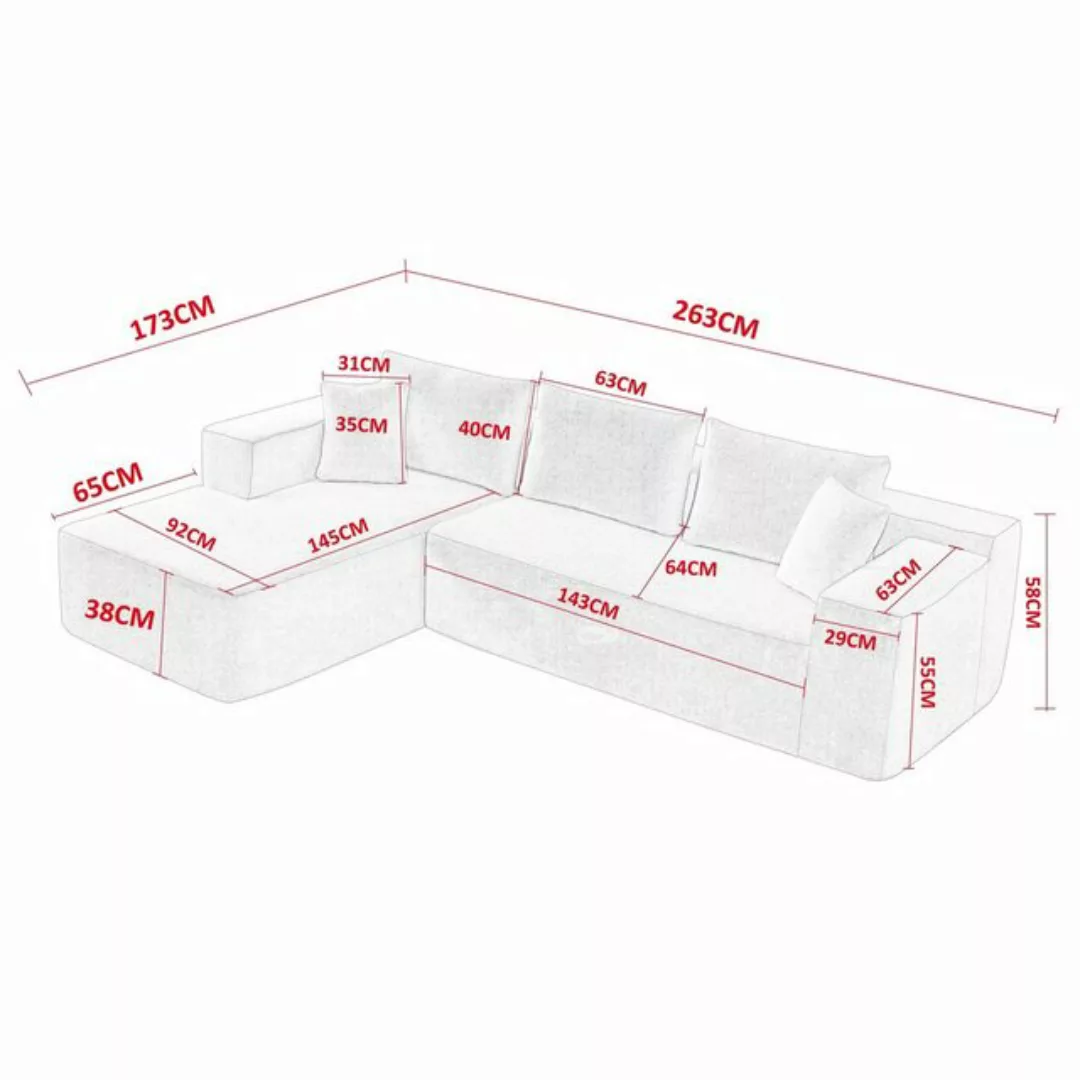 HAUSS SPLOE Ecksofa L-Form Couch mit hoher Rückenlehne aus Schaums, Weiß günstig online kaufen