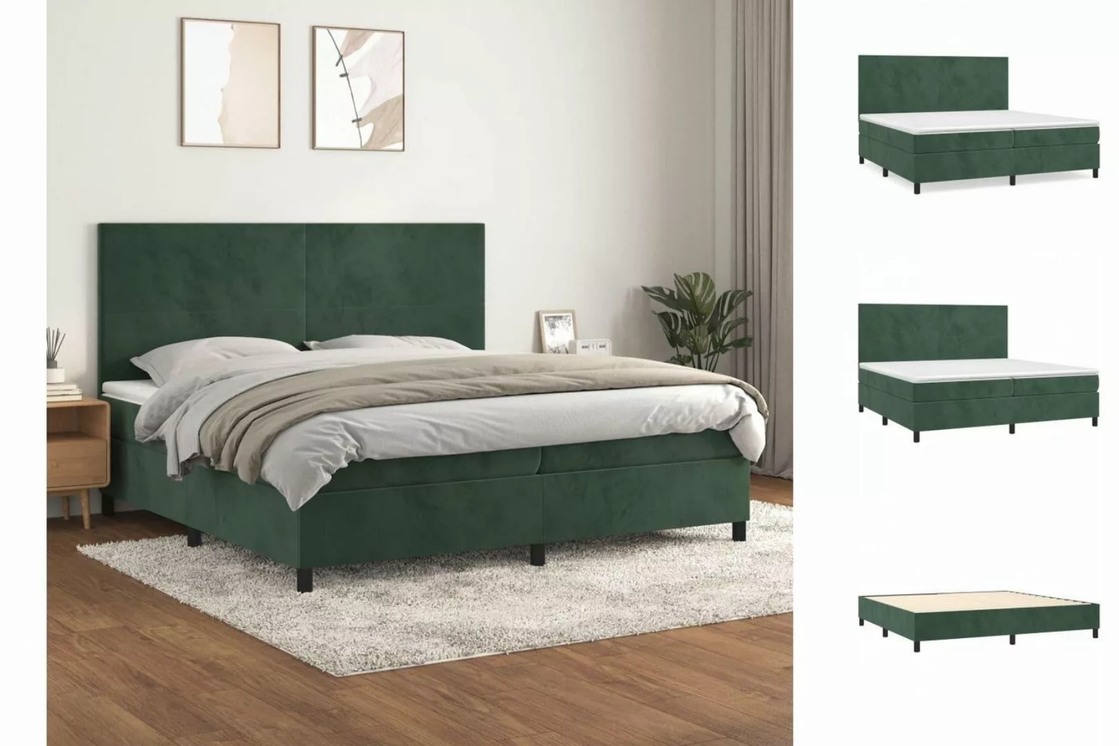 vidaXL Boxspringbett Boxspringbett mit Matratze Dunkelgrün 200x200 cm Samt günstig online kaufen