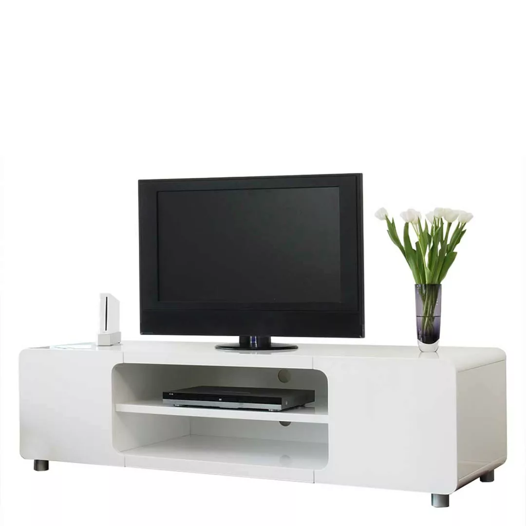Fernsehlowboard Hochglanz in Weiß 2 offene Gerätefächer günstig online kaufen