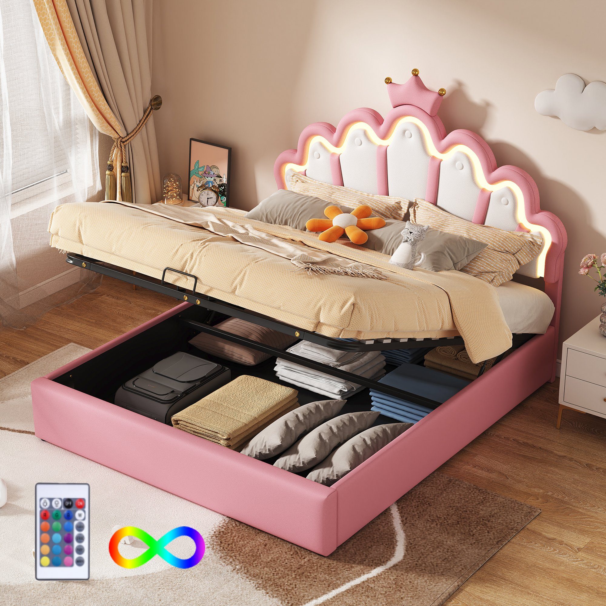 Flieks Polsterbett, LED Kinderbett Doppelbett mit günstig online kaufen