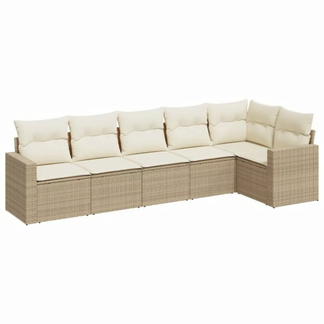 vidaXL Sofaelement 6-tlg. Garten-Sofagarnitur mit Kissen Beige Poly Rattan günstig online kaufen