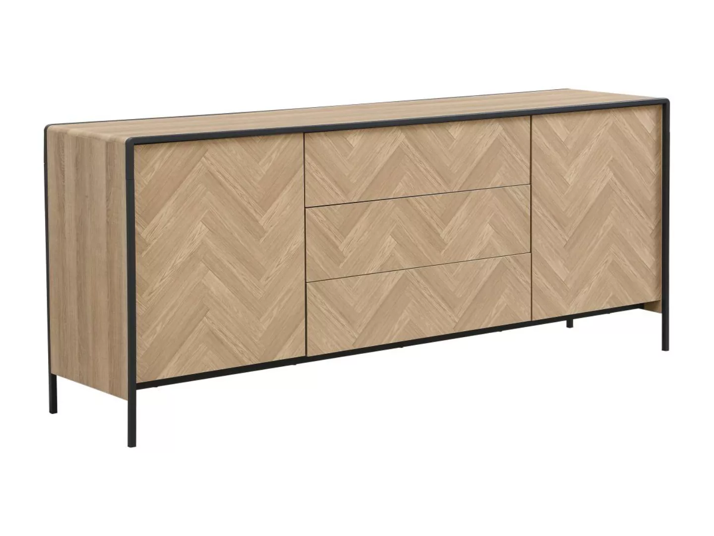 Sideboard mit 2 Türen & 3 Schubladen - MDF & Stahl - Holzfarben hell & Schw günstig online kaufen