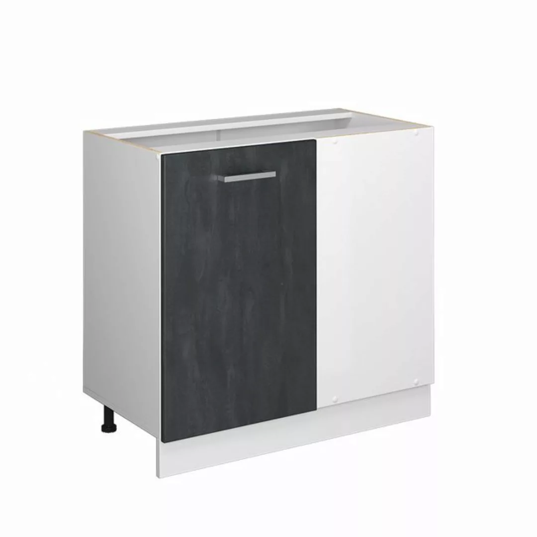 Vicco Eckunterschrank Küchenunterschrank R-Line 86 cm Weiß Schwarz Beton günstig online kaufen