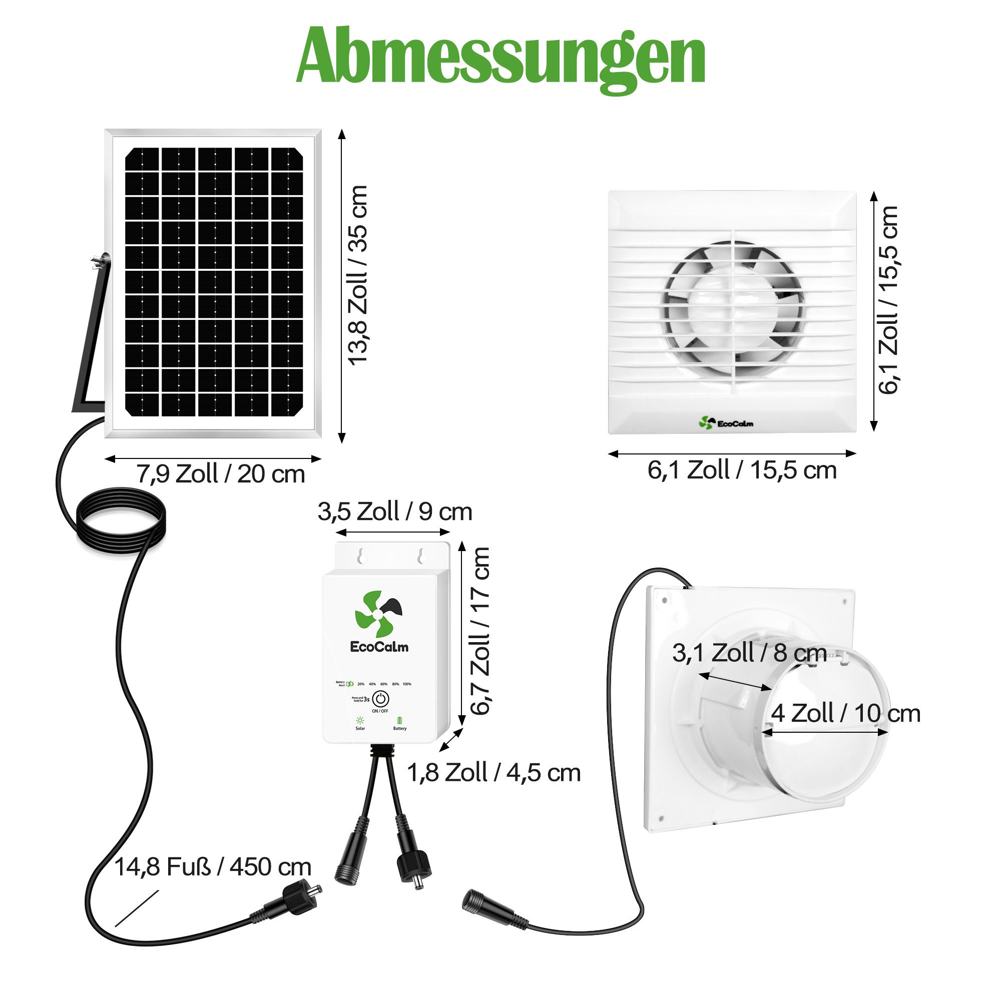 ecoCalm Akku-Ventilator Wasserdichter Solarventilator Outdoor, 100mm günstig online kaufen