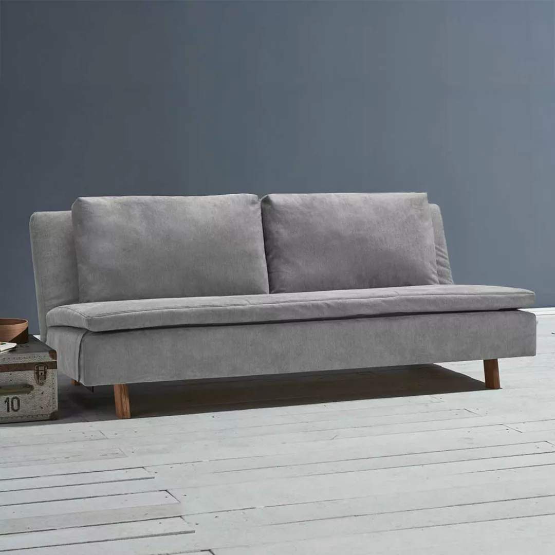 Ausklappbares Sofa grau aus Microvelour modernem Design günstig online kaufen