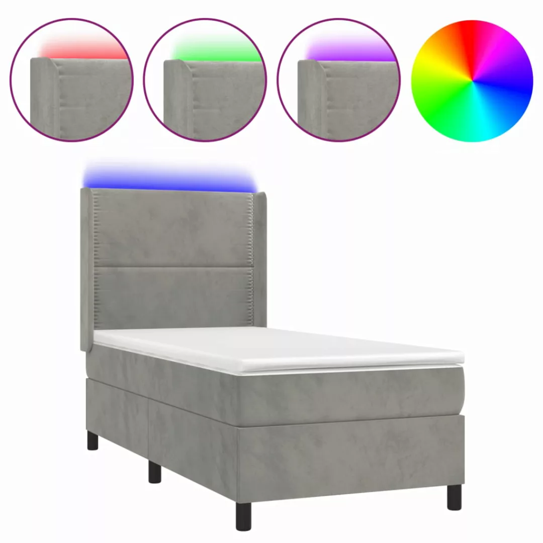 Vidaxl Boxspringbett Mit Matratze & Led Hellgrau 90x200 Cm Samt günstig online kaufen