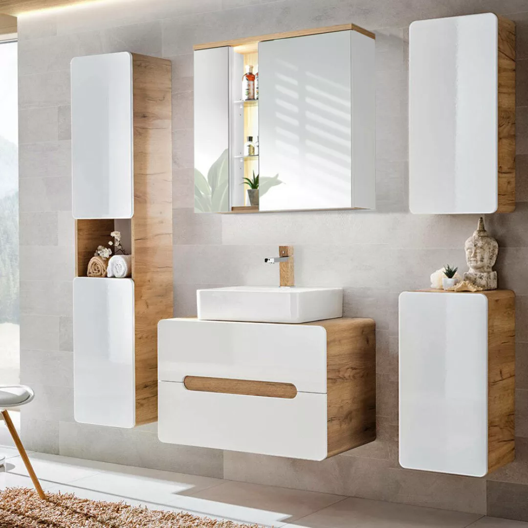Badezimmermöbel Set mit Keramik-Waschtisch LUTON-56 Hochglanz weiß, Wotan E günstig online kaufen