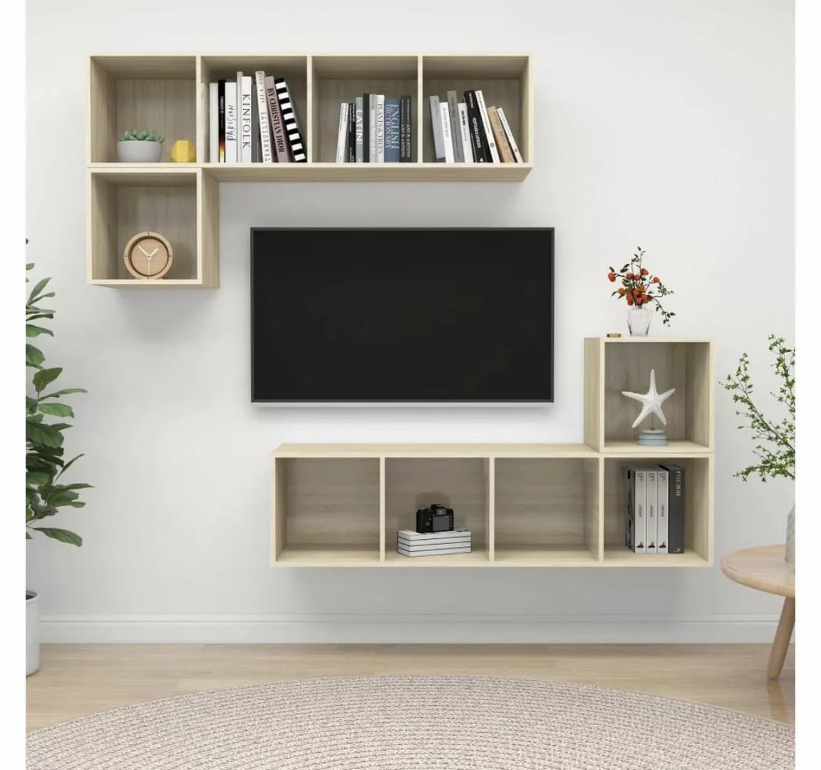 furnicato TV-Schrank 4-tlg. TV-Schrank-Set Sonoma-Eiche Holzwerkstoff günstig online kaufen