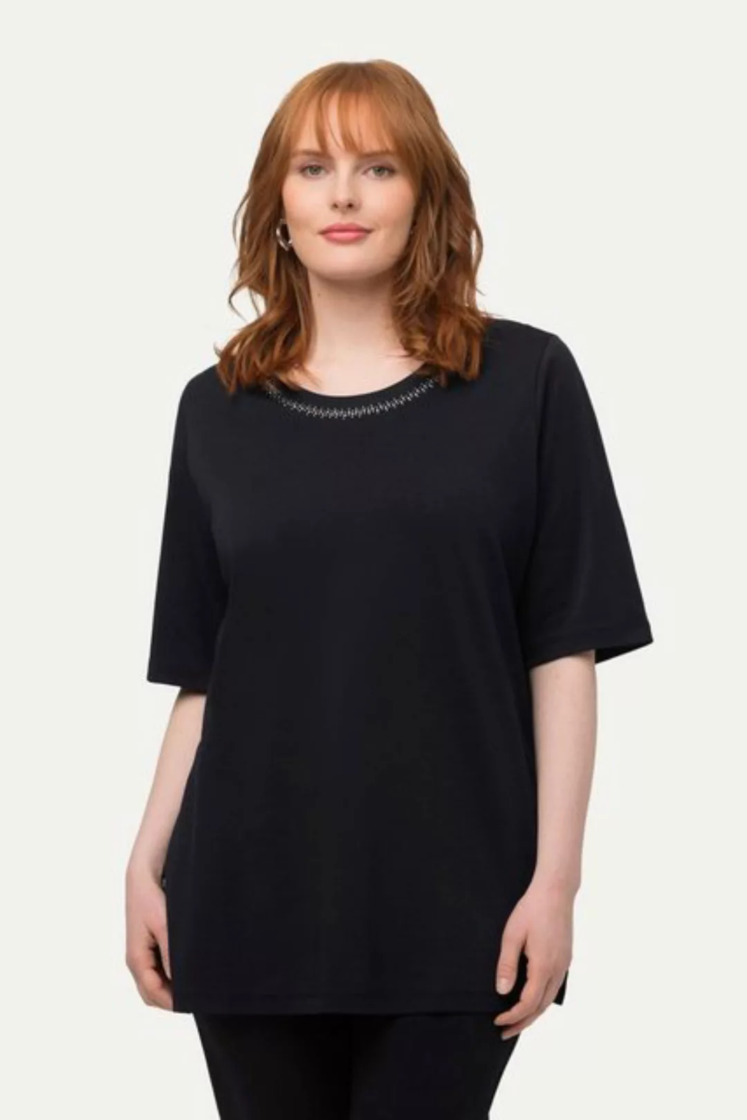 Ulla Popken Rundhalsshirt T-Shirt A-Linie Rundhals Halbarm Pima Cotton günstig online kaufen