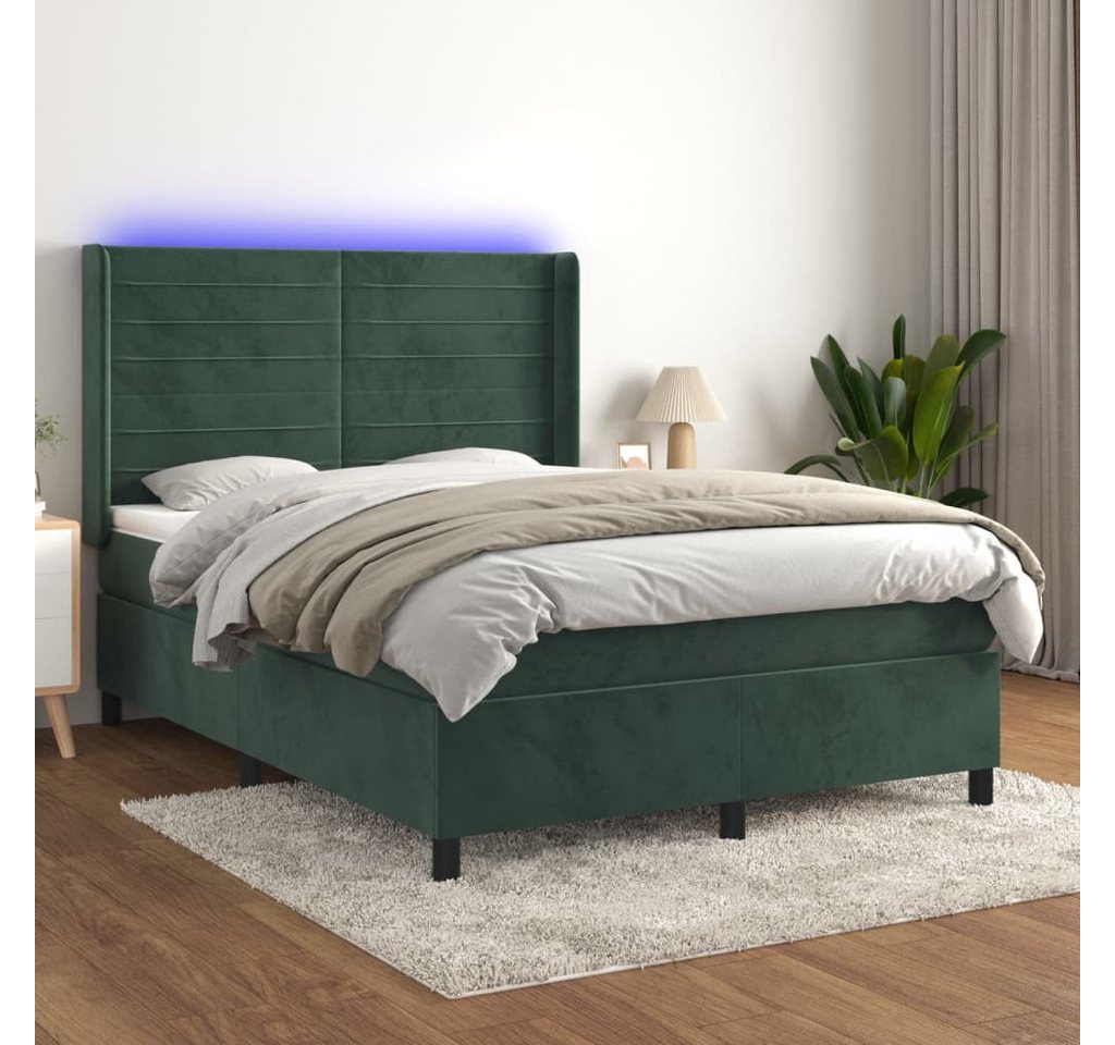 vidaXL Boxspringbett Boxspringbett mit Matratze LED Dunkelgrün 140x190 cm S günstig online kaufen