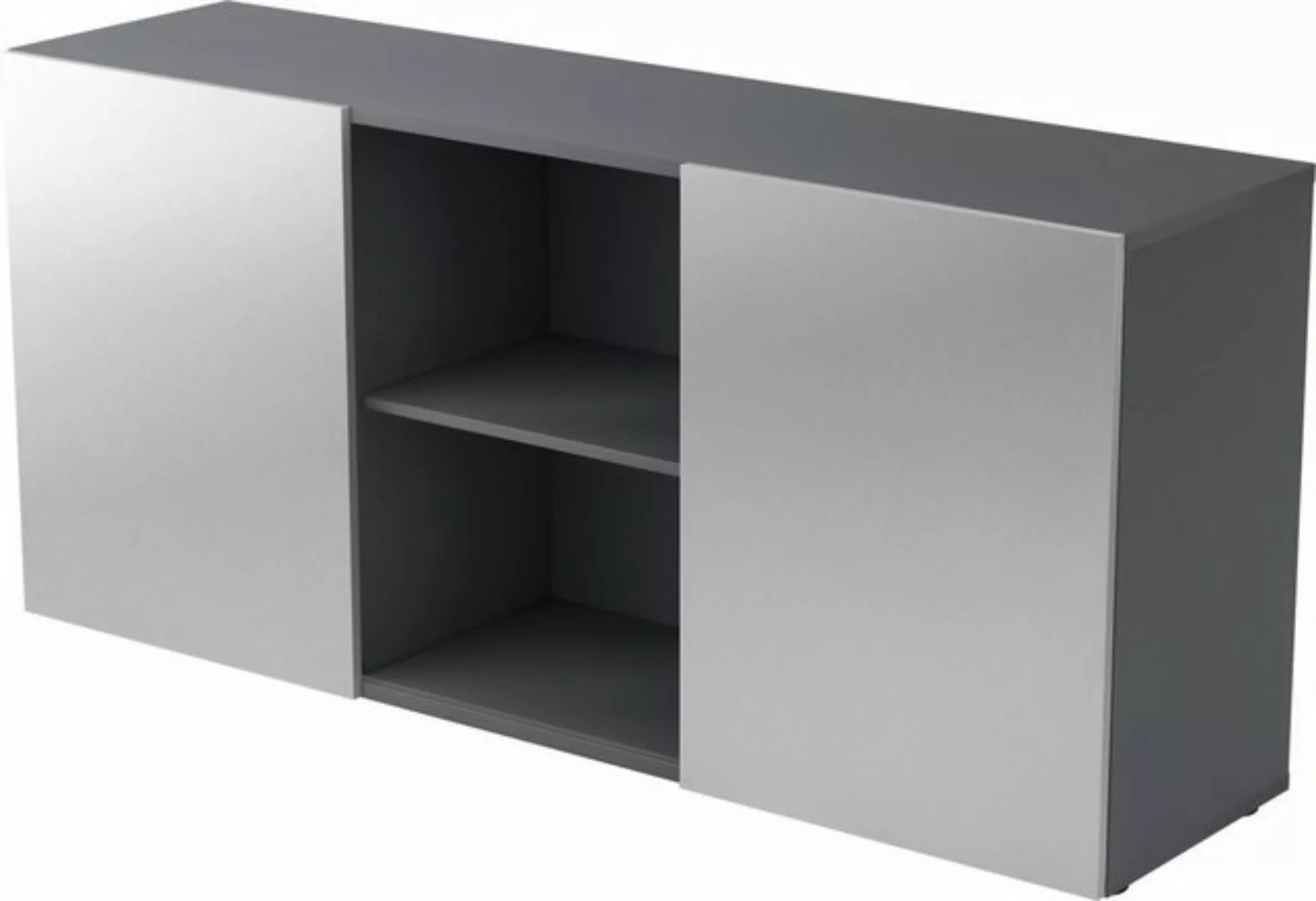 Aktenschrank Sideboard 2 OH BxTXH 160x42x74,8cm Schiebetüren Graphit/Silber günstig online kaufen