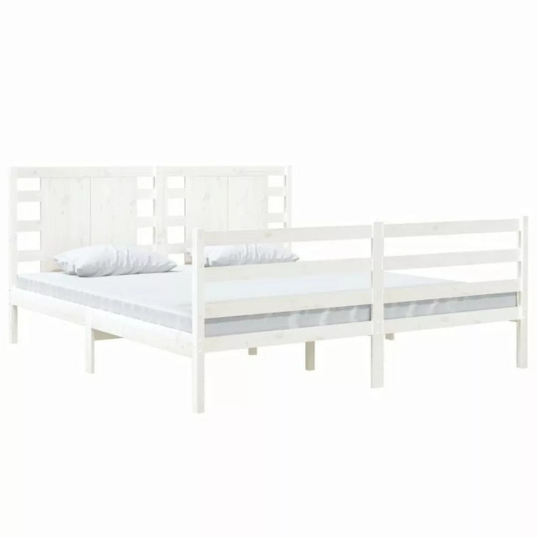 vidaXL Bettgestell Massivholzbett Weiß Kiefer 150x200 cm 5FT King Size Bett günstig online kaufen