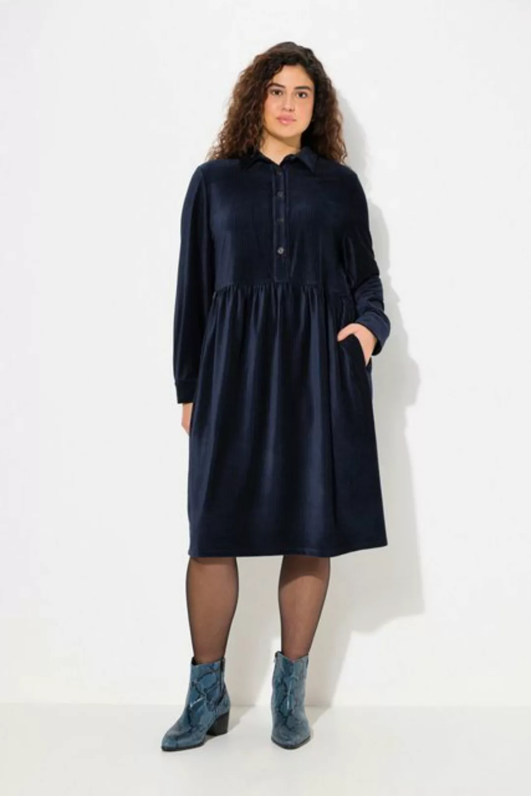 Ulla Popken Midikleid Cordkleid oversized Hemdkragen Puffärmel Langarm günstig online kaufen