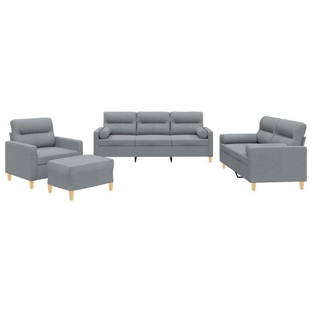 vidaXL Sofa Sofagarnitur Set mit Kissen Stoff, 4-tlg., Hellgrau günstig online kaufen