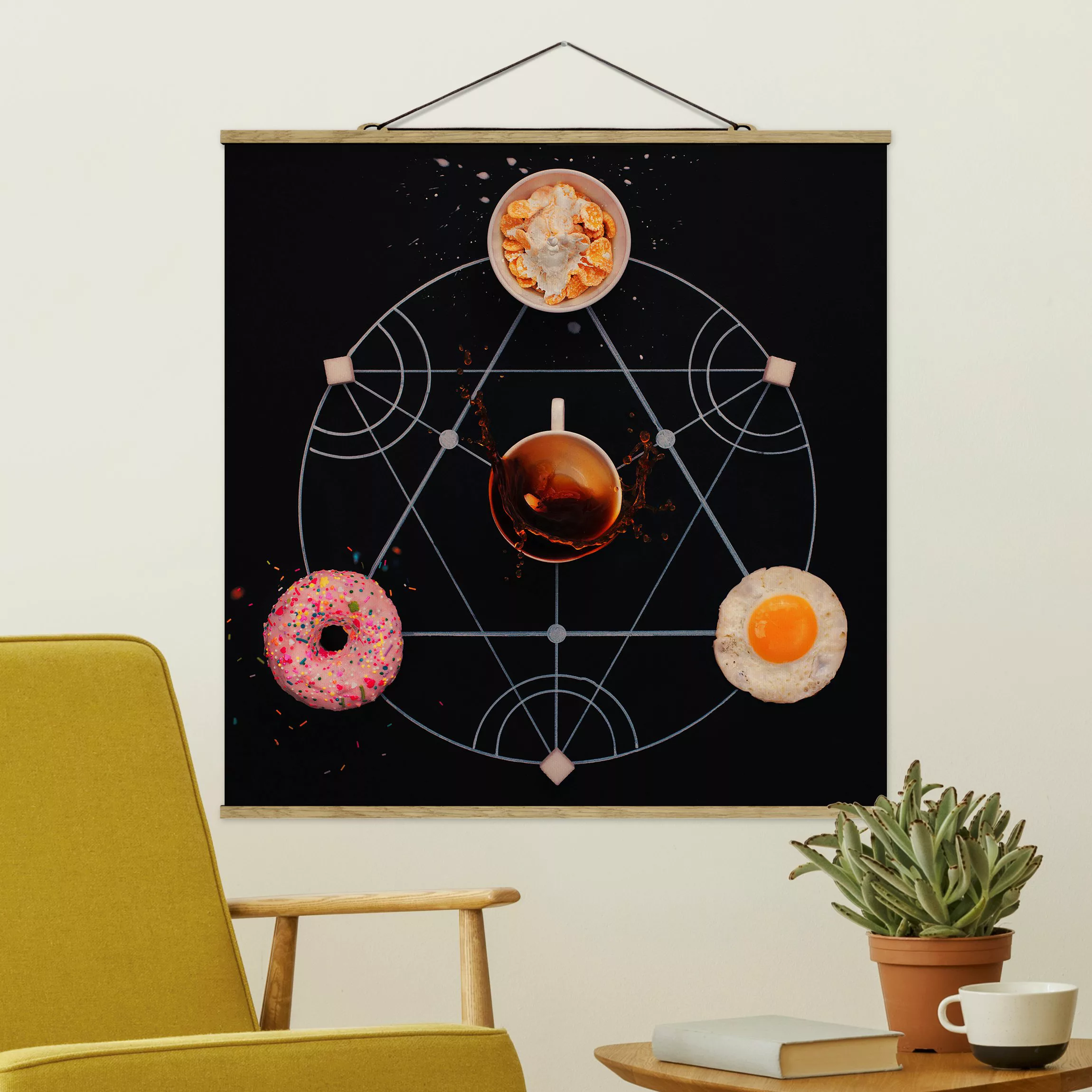 Stoffbild Küche mit Posterleisten - Quadrat Alchemie des Frühstücks günstig online kaufen