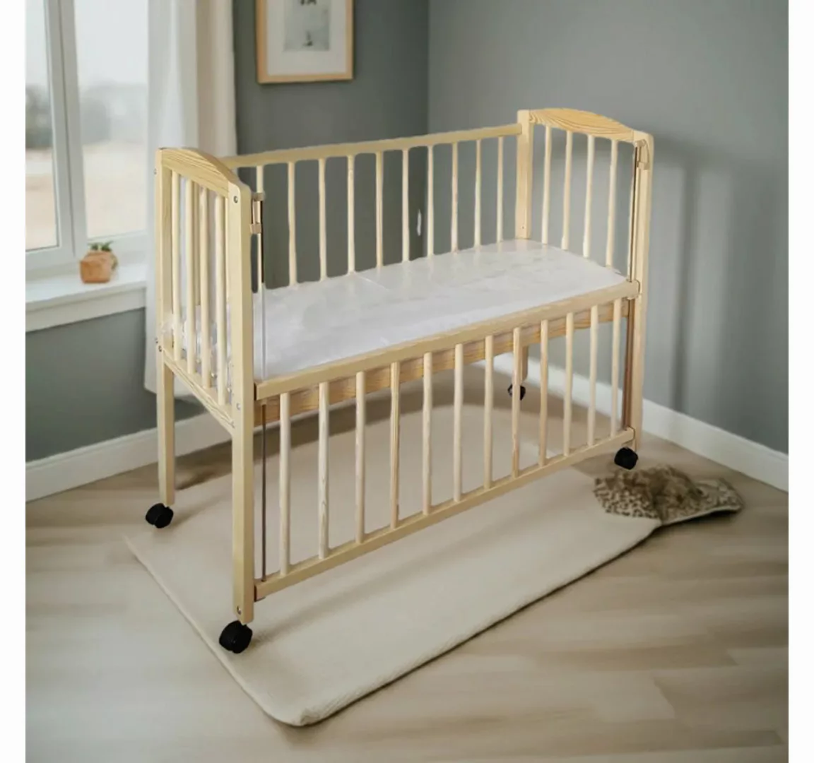 Babyhafen Beistellbett Stubenbett 3in1 Babybett mit Matratze Rollen Weiß Na günstig online kaufen