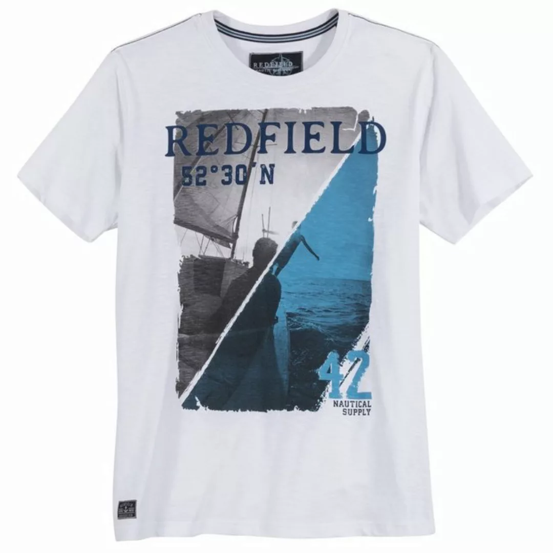 redfield Print-Shirt Übergrößen Herren T-Shirt Segel-Fotoprint weiß Redfiel günstig online kaufen