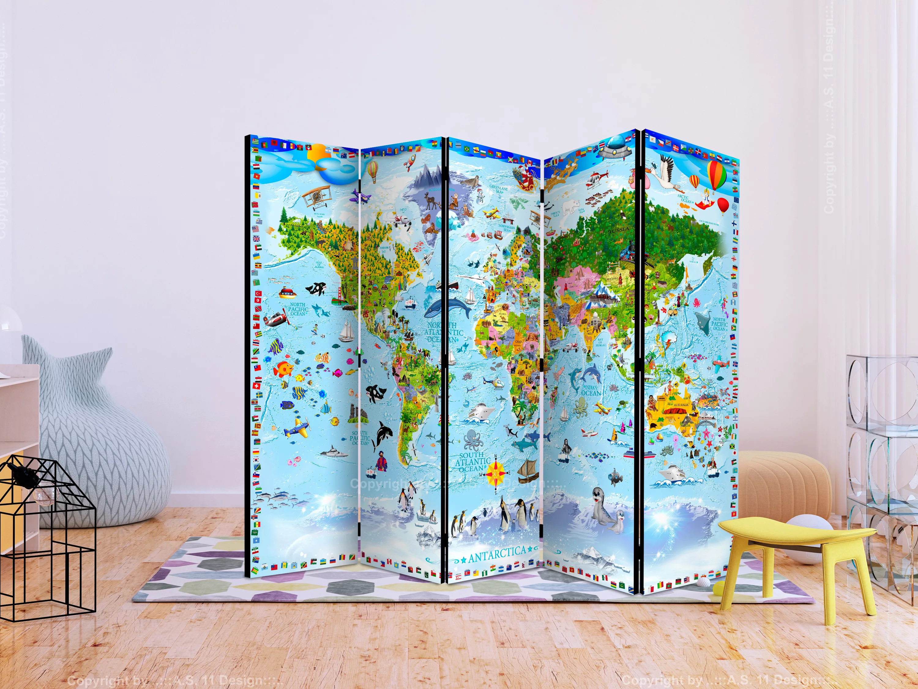 5-teiliges Paravent - World Map For Kids Ii [room Dividers] günstig online kaufen