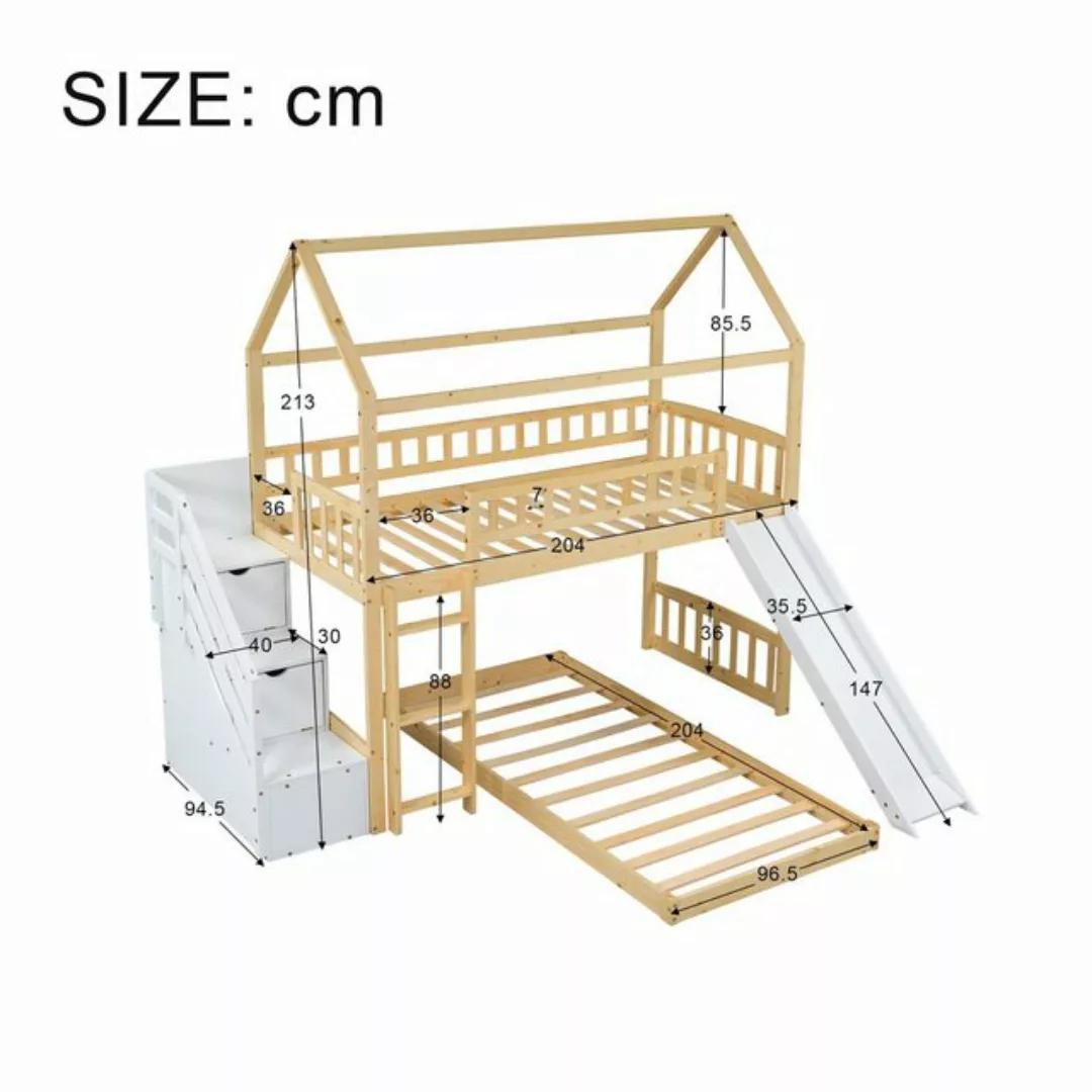EXTSUD Kinderbett Etagenbetten mit Treppe, Handläufe, rechtwinklige Leitern günstig online kaufen