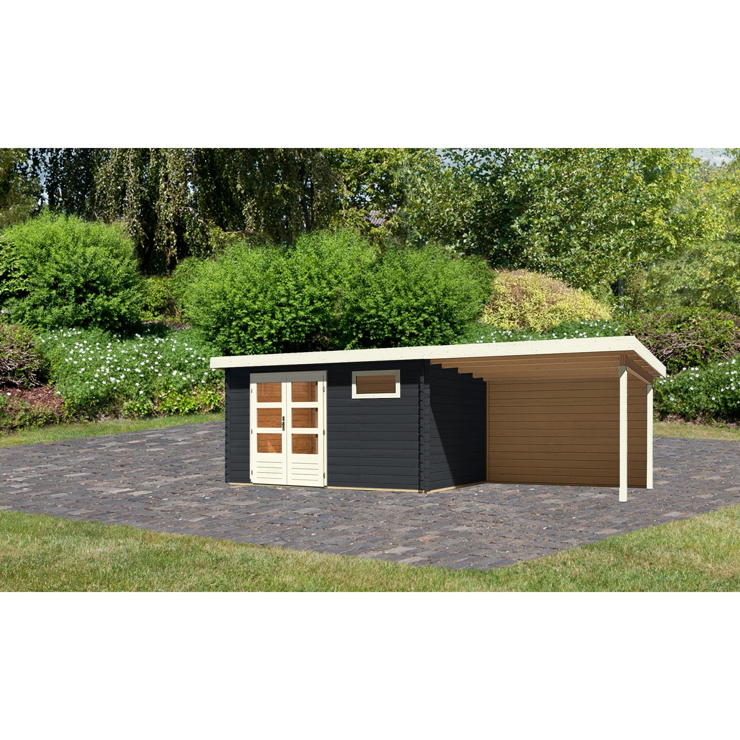 Karibu Gartenhaus/Gerätehaus Ängelholm 8 Anthrazit 669 x 297 cm mit Anbauda günstig online kaufen