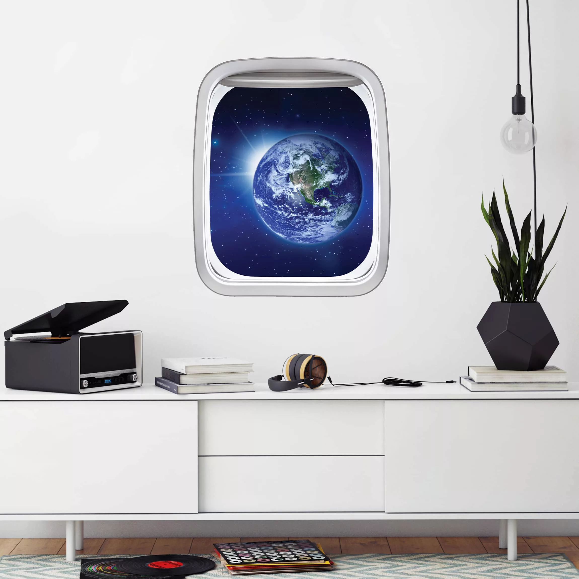 Wandtattoo Kinderzimmer Fenster Flugzeug Erde im Weltall günstig online kaufen